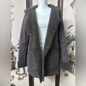 Velvet Charcoal Shearling Jacket w/ Hoodie
